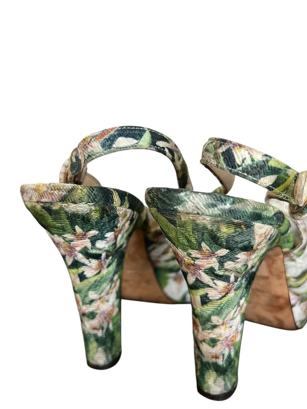Dolce & Gabbana Women’s Green Floral Cloth Jaquard Y2K Peep Toe Heels Size 39